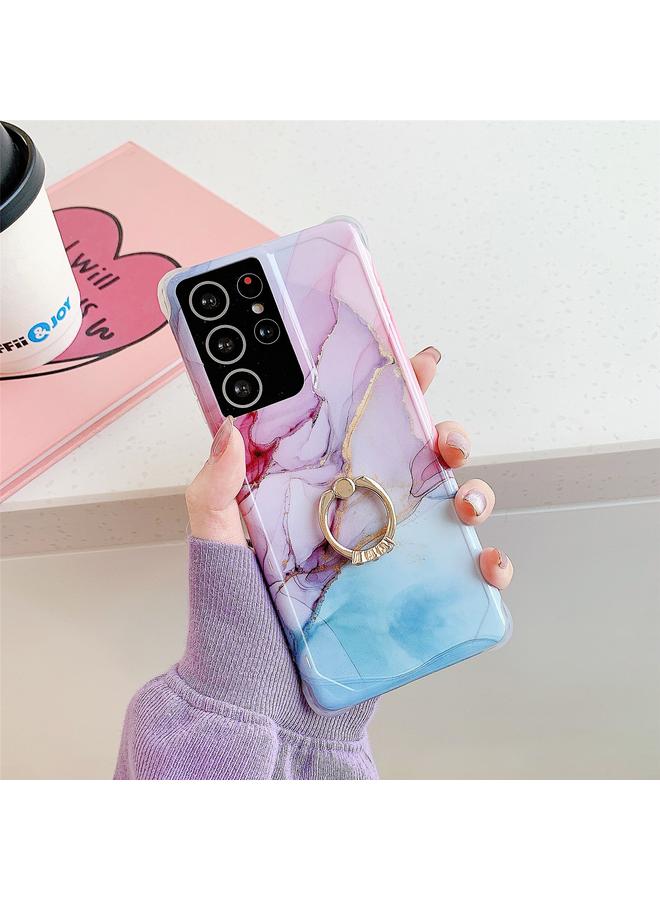 erorex Four Corners Anti-Shattering Gold Marble IMD Phone Case with Metal Rhinestone Ring Holder For Samsung Galaxy A51 4G - Image 1