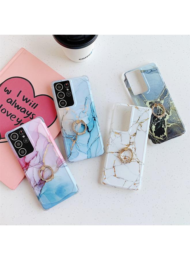 erorex Four Corners Anti-Shattering Gold Marble IMD Phone Case with Metal Rhinestone Ring Holder For Samsung Galaxy A51 4G - Image 2