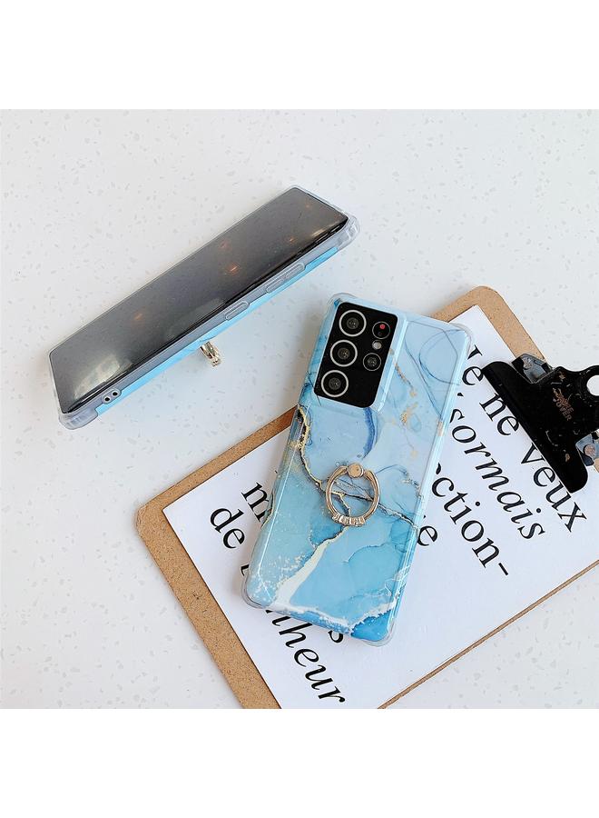 erorex Four Corners Anti-Shattering Gold Marble IMD Phone Case with Metal Rhinestone Ring Holder For Samsung Galaxy A51 4G - Image 4