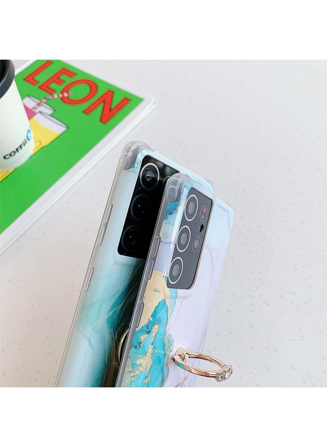 erorex Four Corners Anti-Shattering Gold Marble IMD Phone Case with Metal Rhinestone Ring Holder For Samsung Galaxy A51 4G - Image 5