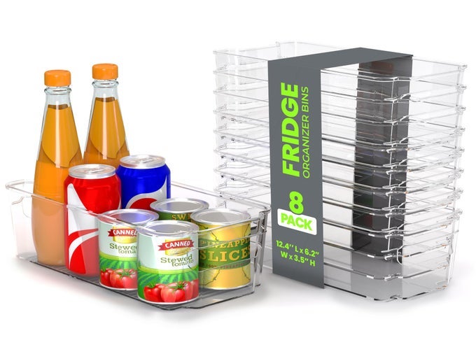 FRIDGE ORGANIZER BINS REFRIGERATOR ORGANIZING BINS PANTRY ORGANIZERS STORAGE STACKABLE FOR HOME KITCHEN PANTRY ORGANIZATION CLEAR PLASTIC CONTAINERS 8 PACK MEDIUM