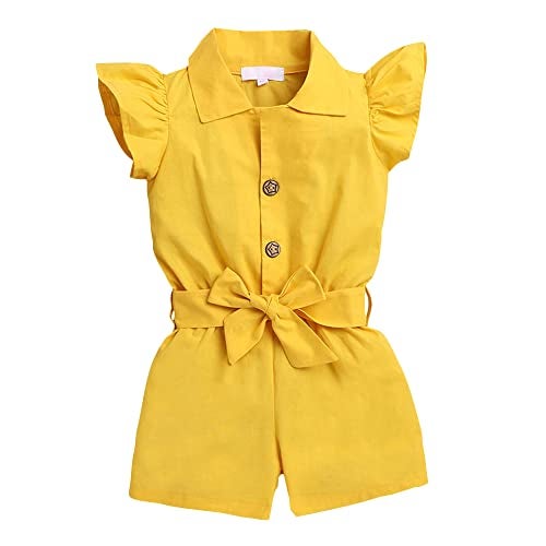 Hopscotch Girls Solid Playsuit In Yellow Color for Ages 12-18 Months - Image 1