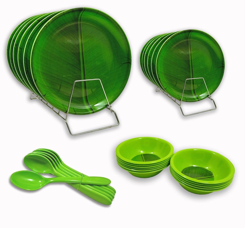 INPRO Upgrade Your Dining with Our 24-Piece Melamine Round Dinner Set Contains 6 Full Plates, 6 Half Plates, 6 Bowls and 6 Spoons- Perfect Kitchen Utensils Set for Family Meals! - Image 4