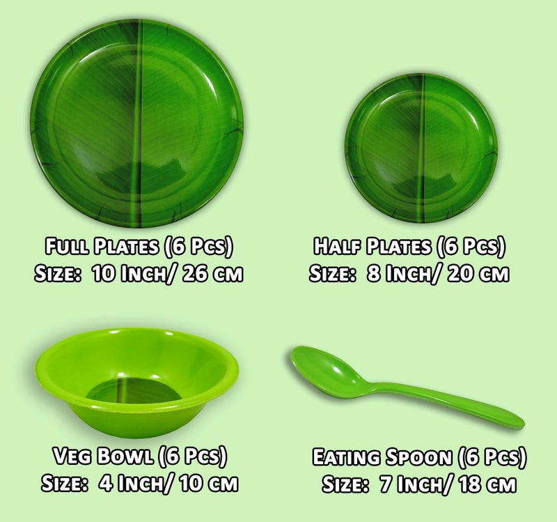 INPRO Upgrade Your Dining with Our 24-Piece Melamine Round Dinner Set Contains 6 Full Plates, 6 Half Plates, 6 Bowls and 6 Spoons- Perfect Kitchen Utensils Set for Family Meals! - Image 2