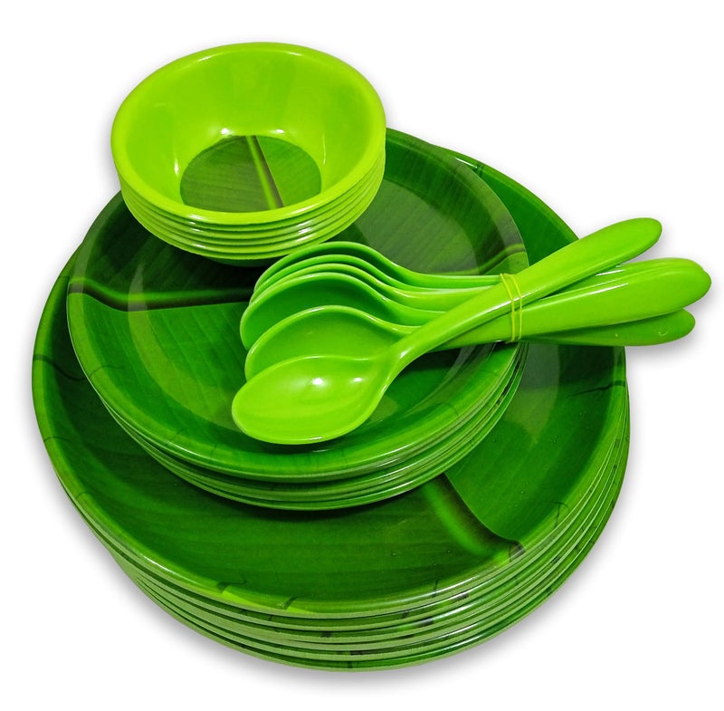 INPRO Upgrade Your Dining with Our 24-Piece Melamine Round Dinner Set Contains 6 Full Plates, 6 Half Plates, 6 Bowls and 6 Spoons- Perfect Kitchen Utensils Set for Family Meals! - Image 3
