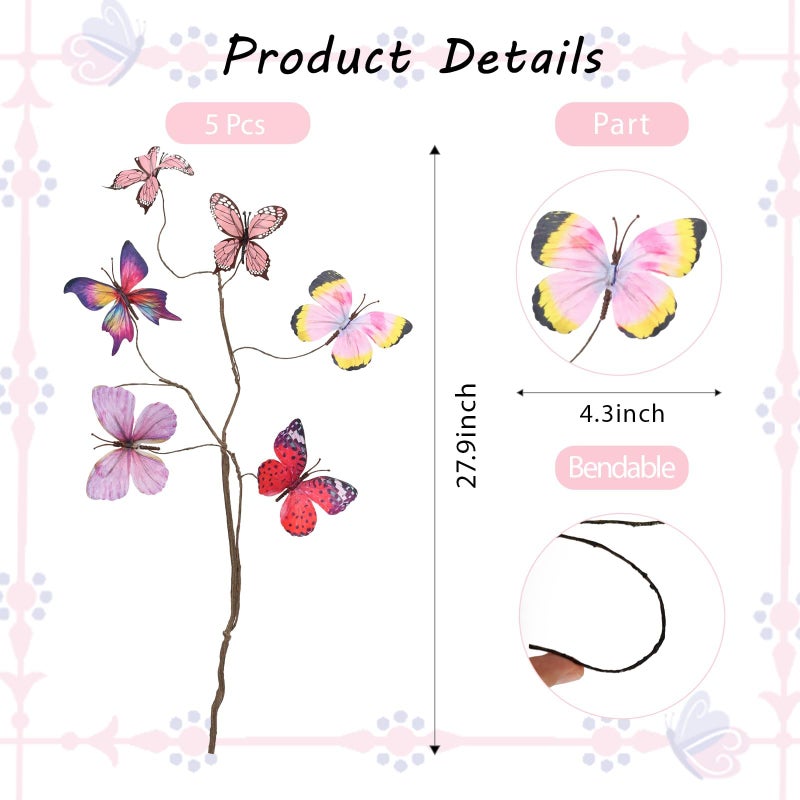 Wolpark 5 Pcs DIY Butterfly Decorations 5 Butterfly Branches with 30 Fake Butterflies for Crafts Faux Stems for Valentine's Day Vase Filler Bouquets Home Decorations Mother's Day Table Decor (Pink) - Image 4