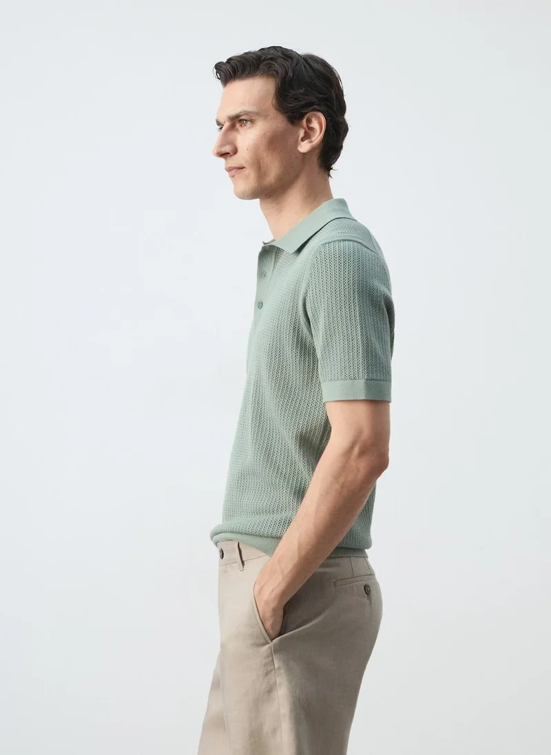Mango Man 44-ESMERALDA Open-Knit 100% Cotton Polo for Men | Best Price UAE