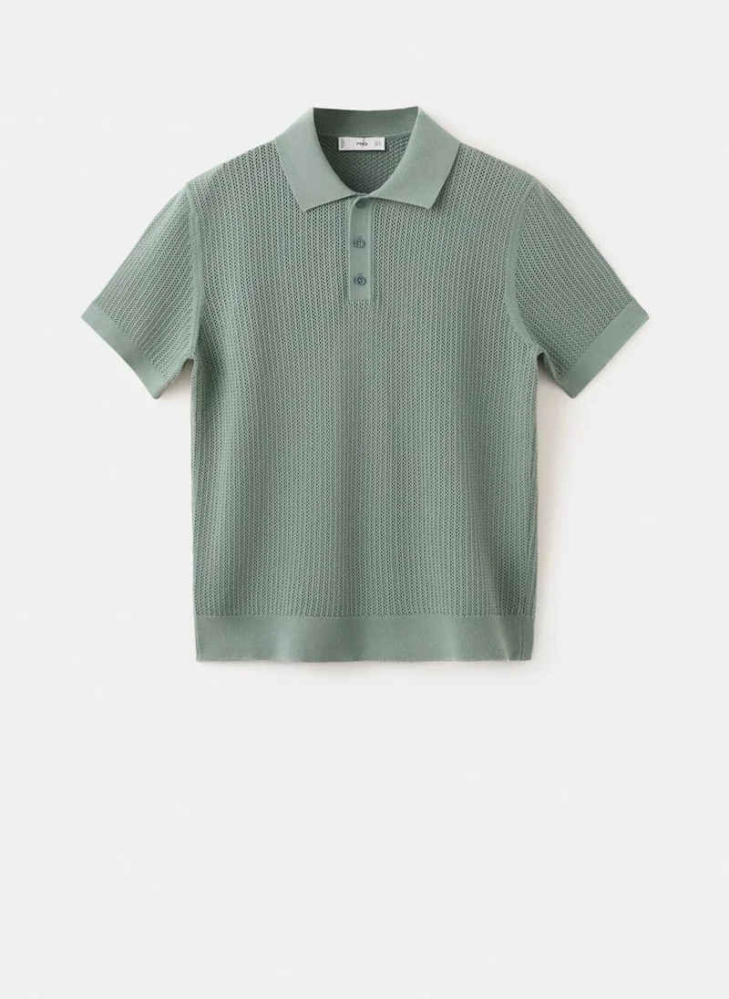 Mango Man 44-ESMERALDA Open-Knit 100% Cotton Polo for Men | Best Price UAE