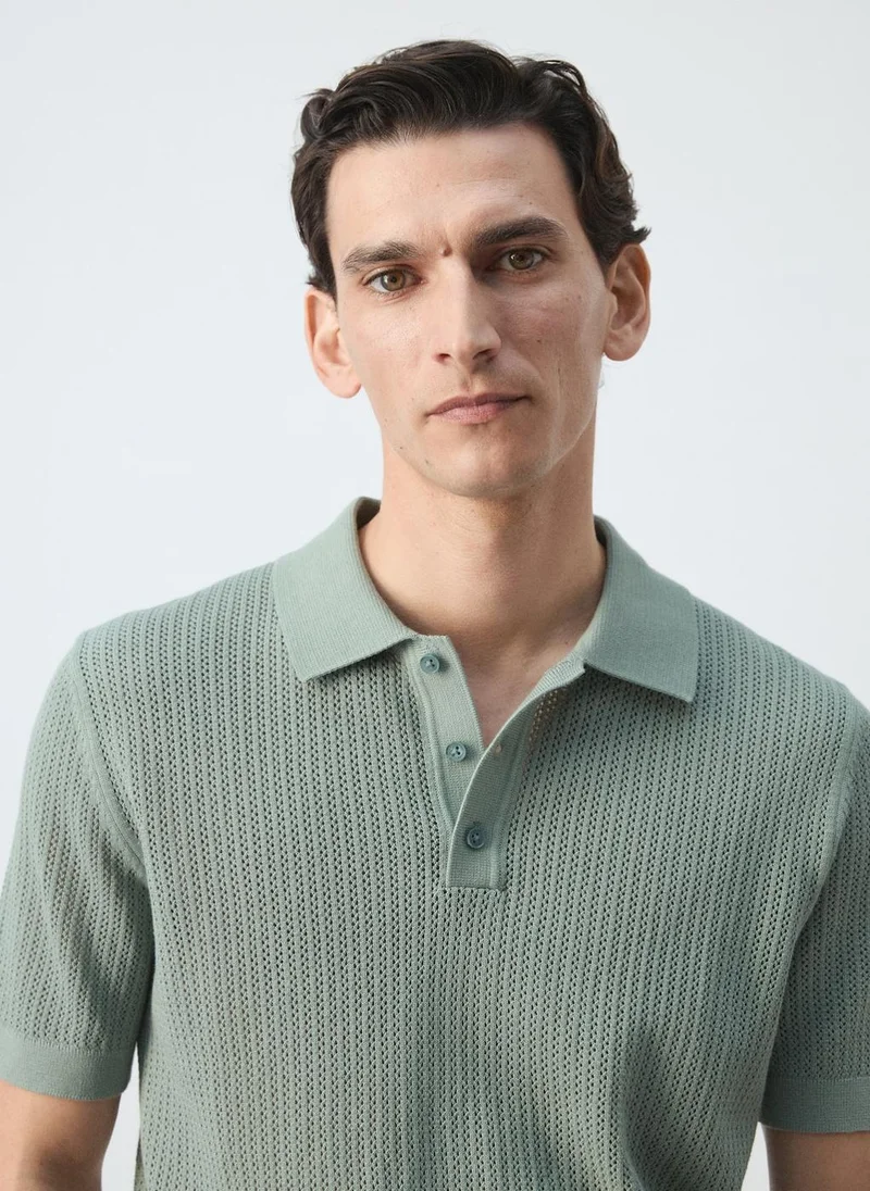 Mango Man 44-ESMERALDA Open-Knit 100% Cotton Polo for Men | Best Price UAE