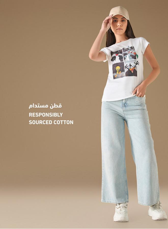 SP Characters Looney Tunes Print T-shirt with Crew Neck and Short Sleeves - Image 2