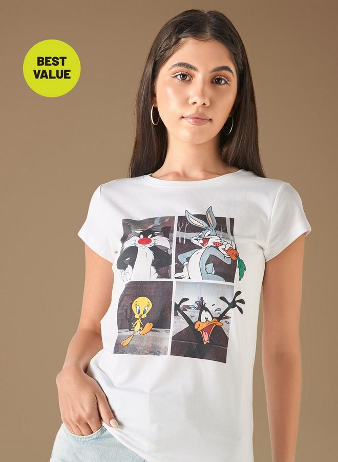 SP Characters Looney Tunes Print T-shirt with Crew Neck and Short Sleeves - Image 1