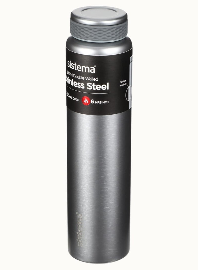 Sistema 280ML Chic Stainless-Steel Bottle, designed with double walled insulation and 100% Leak Proof to keep drinks Hot & Cool, BPA Free. Silver. - Image 1