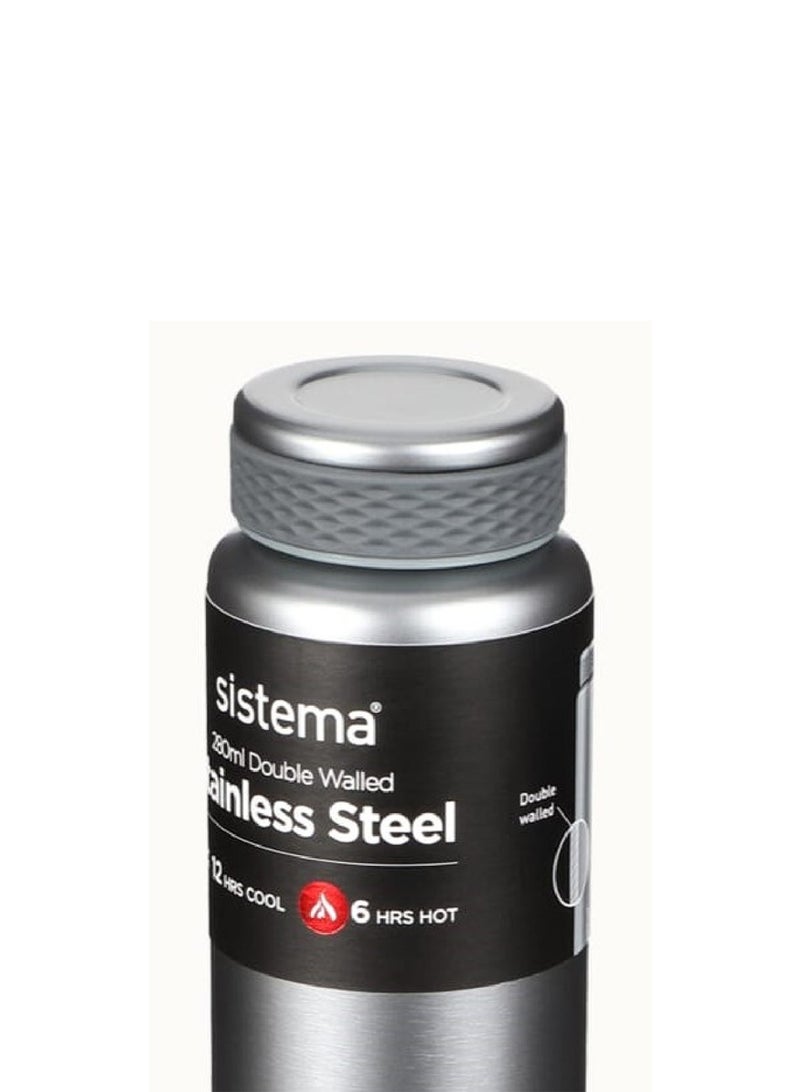 Sistema 280ML Chic Stainless-Steel Bottle, designed with double walled insulation and 100% Leak Proof to keep drinks Hot & Cool, BPA Free. Silver. - Image 3
