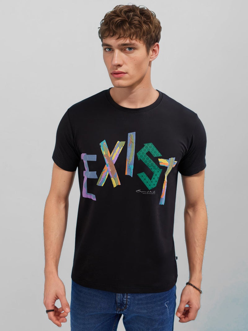 STATUS QUO Typography Print Regular Fit Black T-shirt - Image 1