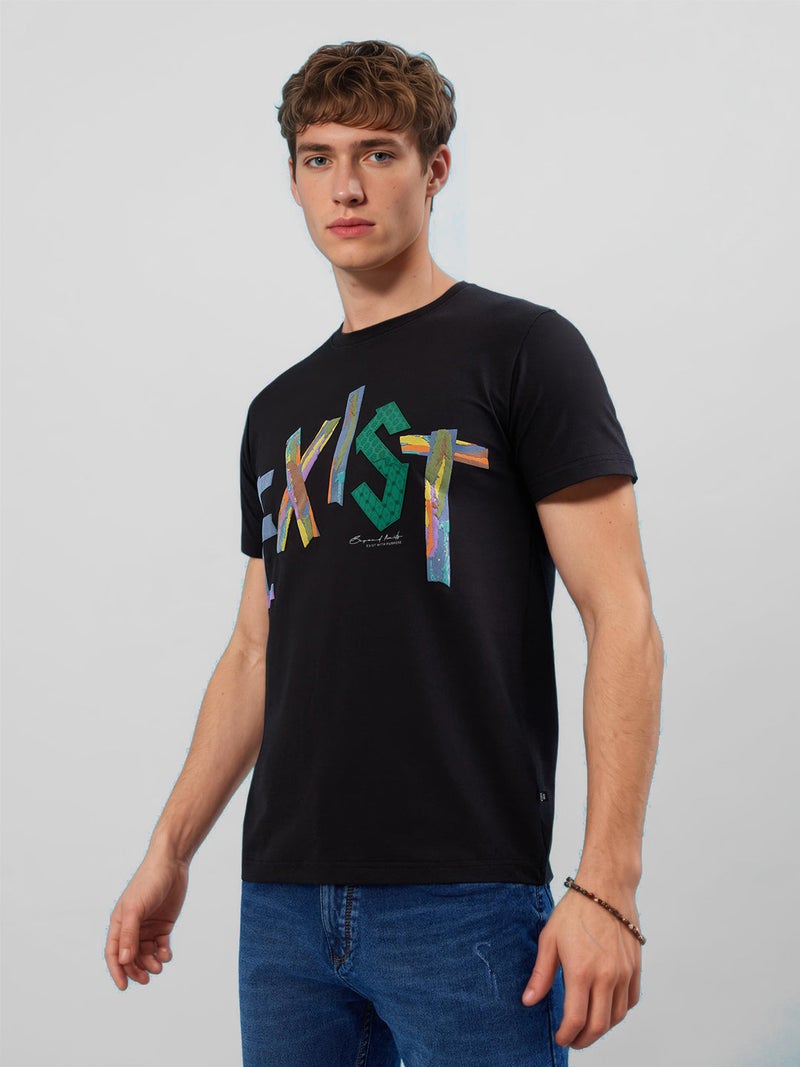 STATUS QUO Typography Print Regular Fit Black T-shirt - Image 2