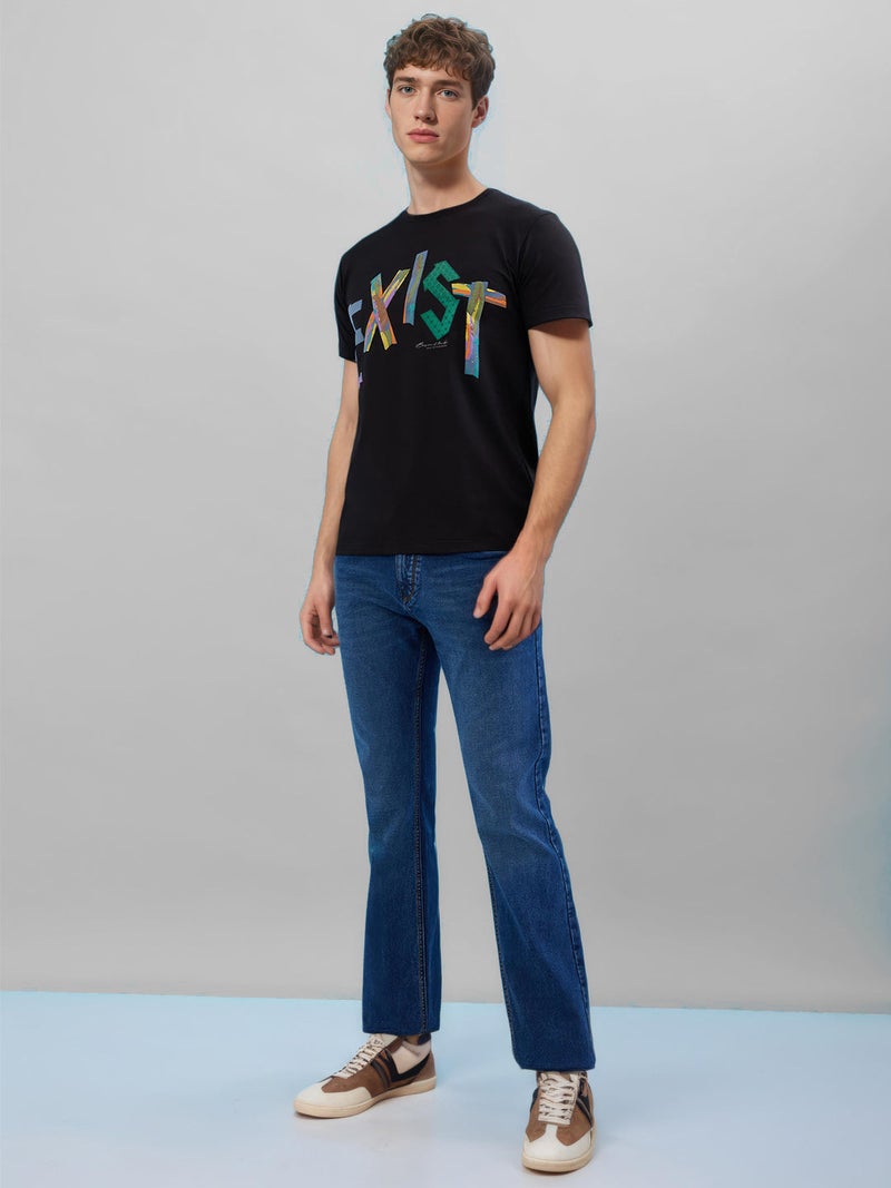 STATUS QUO Typography Print Regular Fit Black T-shirt - Image 5