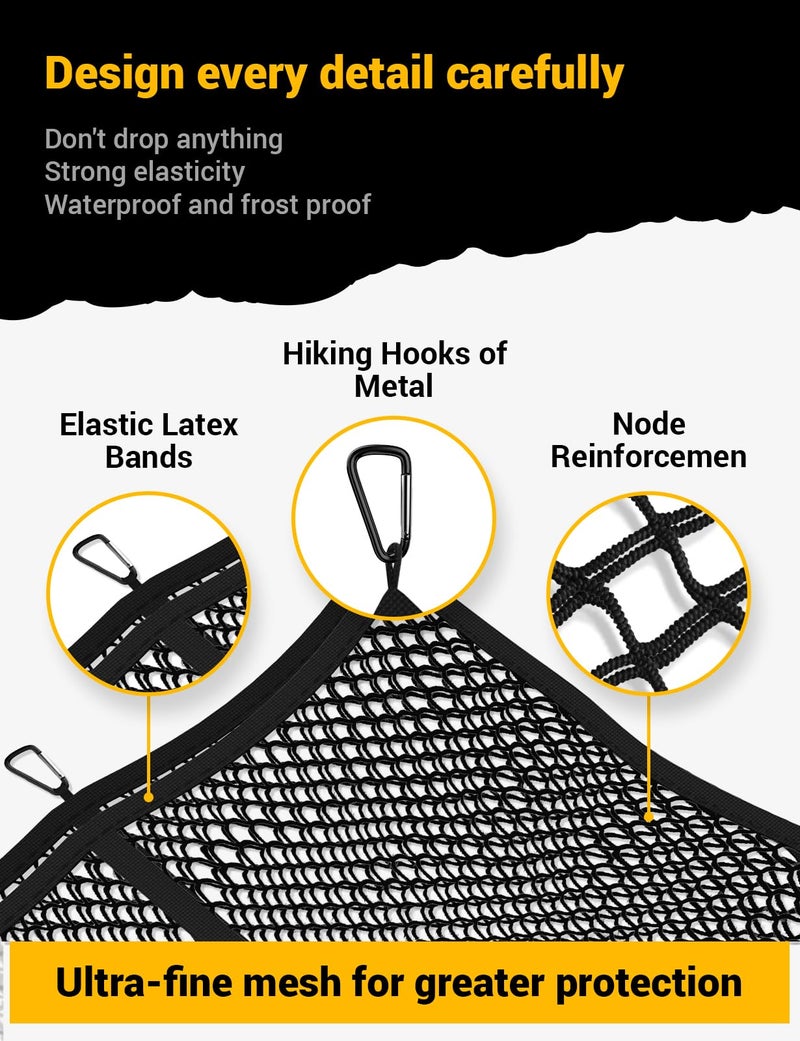 AUTOWN Cargo Net for Pickup Truck Bed - Stretchable 4'x4' to 7'x7', High Elastic Fine Mesh 1''x1'' with 8 Metal Carabiners - Ideal for ATV, SUV, UTV, Truck and Boat Use (Double Layer) - Image 4
