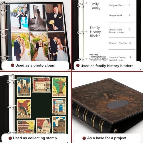 LETVPVOW 2 Pcs Vintage Hardback 3 Ring Binder 1.5 Inch, Professional Leather Binder 3 Ring, Three Ring Binders Fits 8.5 x 11, D Ring Binders for Home, School and Office- (1 Black and 1 Dark Green) - Image 5