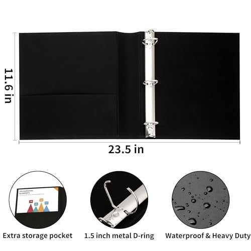 LETVPVOW 2 Pcs Vintage Hardback 3 Ring Binder 1.5 Inch, Professional Leather Binder 3 Ring, Three Ring Binders Fits 8.5 x 11, D Ring Binders for Home, School and Office- (1 Black and 1 Dark Green) - Image 3