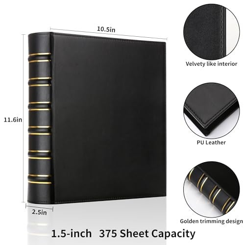 LETVPVOW 2 Pcs Vintage Hardback 3 Ring Binder 1.5 Inch, Professional Leather Binder 3 Ring, Three Ring Binders Fits 8.5 x 11, D Ring Binders for Home, School and Office- (1 Black and 1 Dark Green) - Image 2