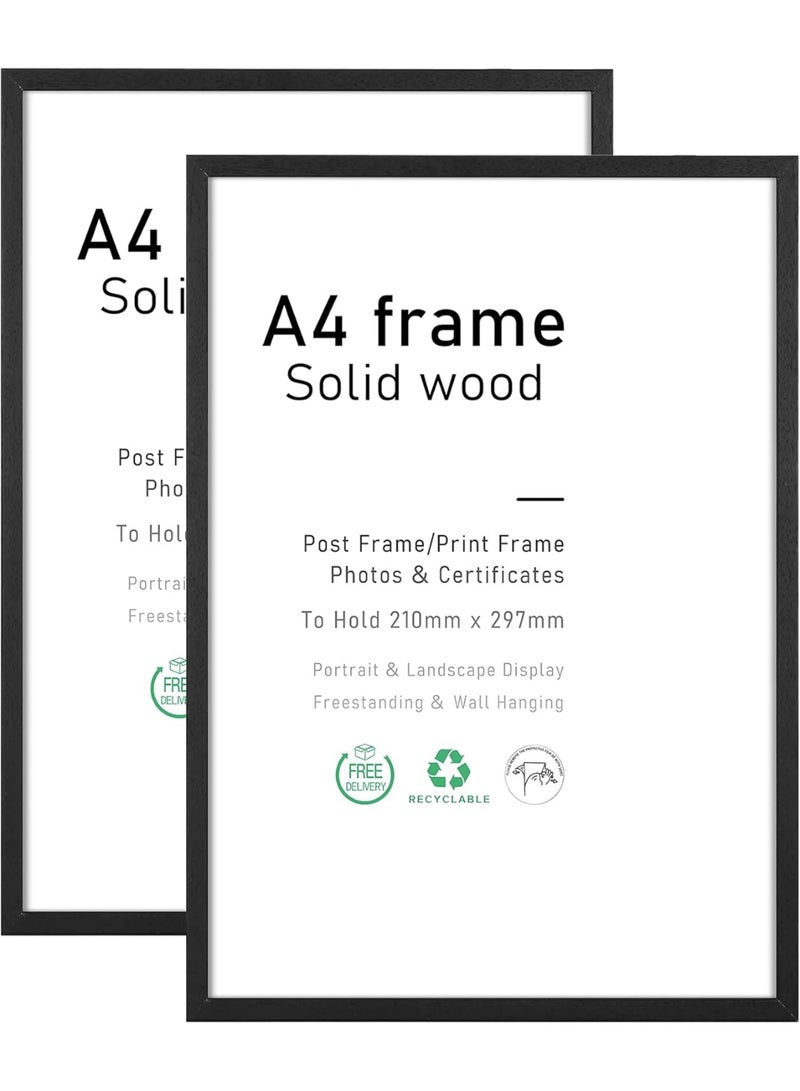 A4 Photo Frame, 2-Pack 21x30cm Black Picture Frame, Vertificate Frame for Wall Mounting or Table Display, Set of 2 - Image 1