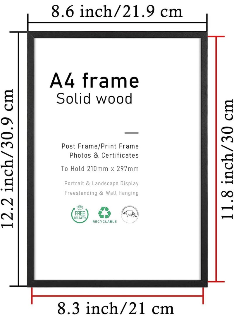 A4 Photo Frame, 2-Pack 21x30cm Black Picture Frame, Vertificate Frame for Wall Mounting or Table Display, Set of 2 - Image 2