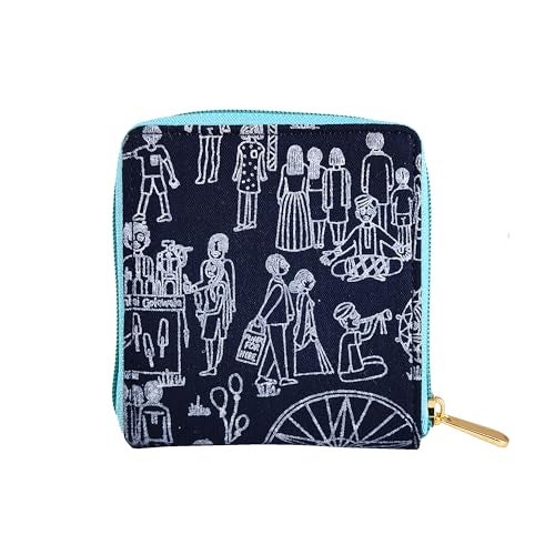 Funk For Hire Women Printed Navy Blue Cotton Canvas Square Wallet - Image 2