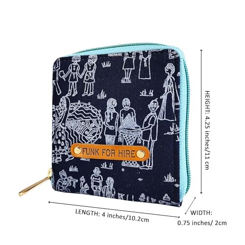 Funk For Hire Women Printed Navy Blue Cotton Canvas Square Wallet - Image 3
