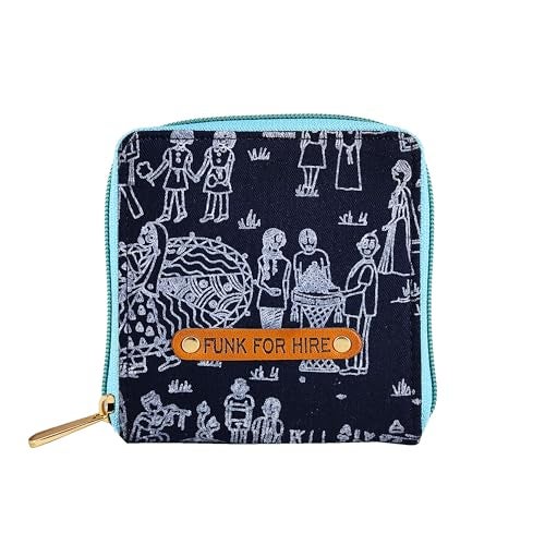 Funk For Hire Women Printed Navy Blue Cotton Canvas Square Wallet - Image 1