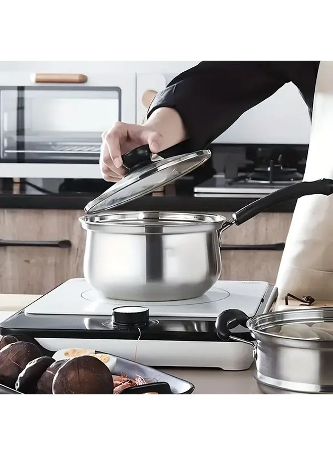 Stainless Steel Small Soup Pot 8.66 Inch With Glass Lid Induction Compatible Gas And Electric Stove Safe Home Cooking One Pot Design For Single Person Meals - Image 1