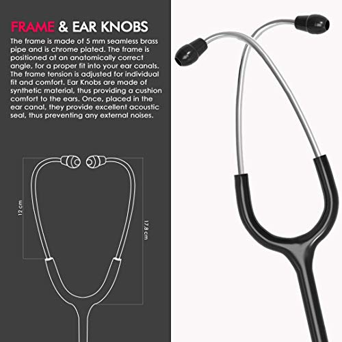 ELKO EL-130 DECI-TONE Aluminium Head Acoustic Stethoscope For Doctors,Nurses & Medical Students|Dual Head Lightweight Chest Piece With U-Shaped Latex-Free PVC Tubing|Soft Sealing Ear Knobs (Black) - Image 5