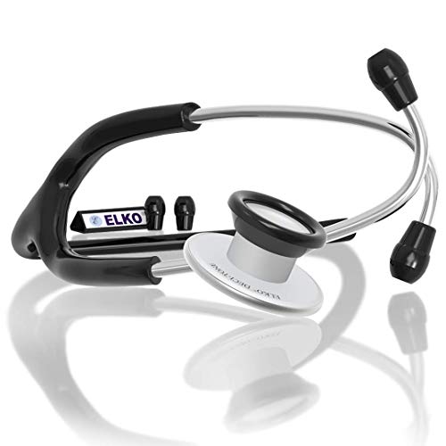 ELKO EL-130 DECI-TONE Aluminium Head Acoustic Stethoscope For Doctors,Nurses & Medical Students|Dual Head Lightweight Chest Piece With U-Shaped Latex-Free PVC Tubing|Soft Sealing Ear Knobs (Black) - Image 1