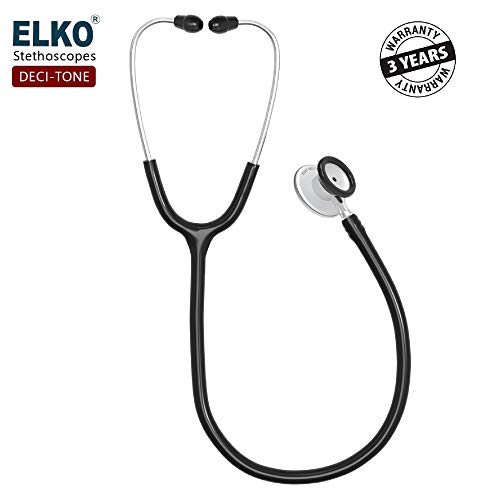 ELKO EL-130 DECI-TONE Aluminium Head Acoustic Stethoscope For Doctors,Nurses & Medical Students|Dual Head Lightweight Chest Piece With U-Shaped Latex-Free PVC Tubing|Soft Sealing Ear Knobs (Black) - Image 4