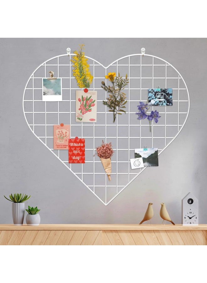 ECLENYES Grid Photo Wall Panels - 22.4"x20.4" Heart Shape Iron Rack Art Wire Board, Wall Grid Organizer, DIY Photo Frame for Home, Office, Kitchen, Bedroom, Christmas Gifts - White - Image 1