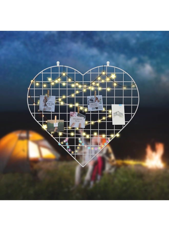 ECLENYES Grid Photo Wall Panels - 22.4"x20.4" Heart Shape Iron Rack Art Wire Board, Wall Grid Organizer, DIY Photo Frame for Home, Office, Kitchen, Bedroom, Christmas Gifts - White - Image 5