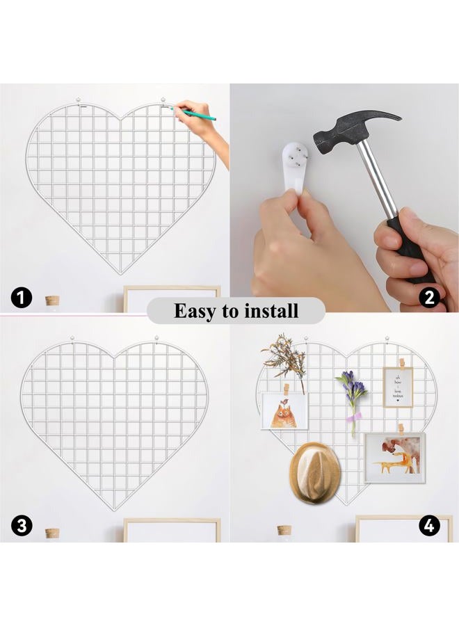 ECLENYES Grid Photo Wall Panels - 22.4"x20.4" Heart Shape Iron Rack Art Wire Board, Wall Grid Organizer, DIY Photo Frame for Home, Office, Kitchen, Bedroom, Christmas Gifts - White - Image 4