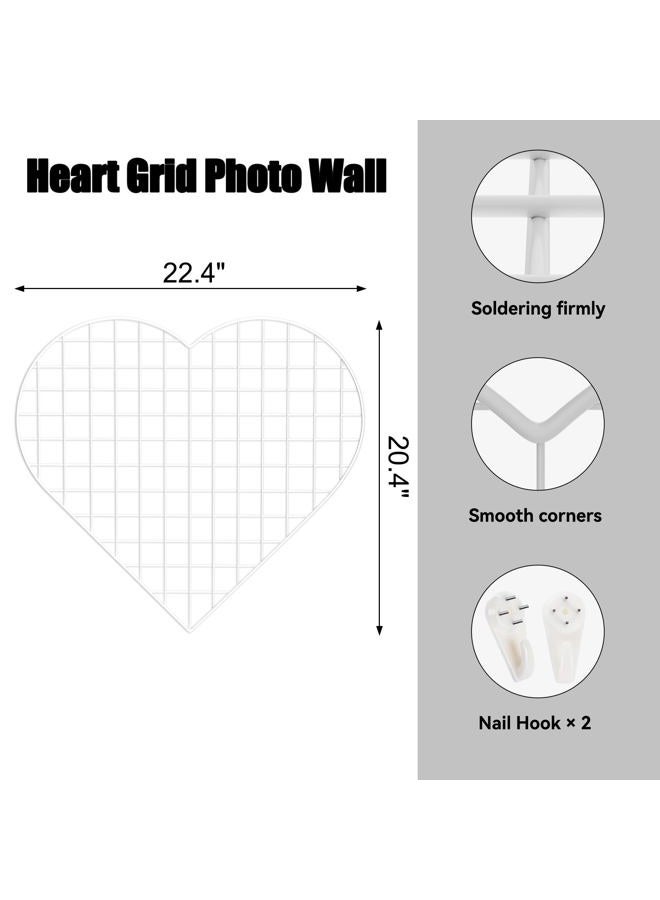ECLENYES Grid Photo Wall Panels - 22.4"x20.4" Heart Shape Iron Rack Art Wire Board, Wall Grid Organizer, DIY Photo Frame for Home, Office, Kitchen, Bedroom, Christmas Gifts - White - Image 3