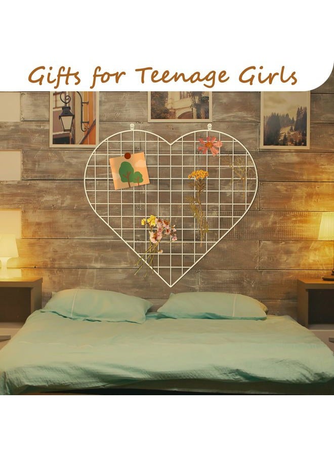 ECLENYES Grid Photo Wall Panels - 22.4"x20.4" Heart Shape Iron Rack Art Wire Board, Wall Grid Organizer, DIY Photo Frame for Home, Office, Kitchen, Bedroom, Christmas Gifts - White - Image 2