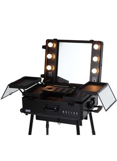 MAYLAN Makeup Box Cosmetic Train Stand Case With Trolley And Lights Black  Medium  - Image 2