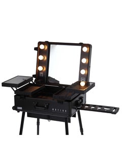 MAYLAN Makeup Box Cosmetic Train Stand Case With Trolley And Lights Black  Medium  - Image 3