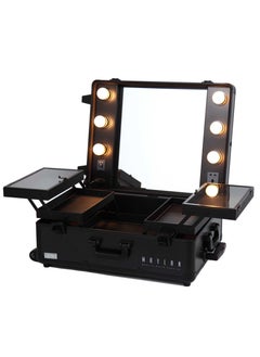 MAYLAN Makeup Box Cosmetic Train Stand Case With Trolley And Lights Black  Medium  - Image 4