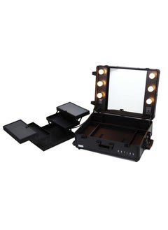 MAYLAN Makeup Box Cosmetic Train Stand Case With Trolley And Lights Black  Medium  - Image 5