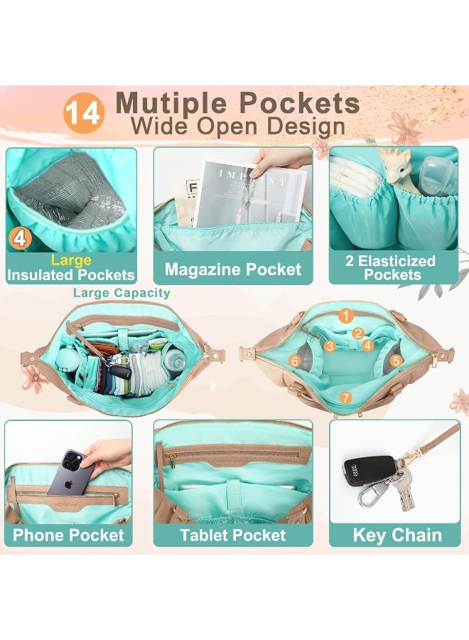 MOMINSIDE حقيبة حفاضات MOMINSIDE جلدية مع 14 جيب، حقيبة أطفال كبيرة، وسادة تغيير - Image 3
