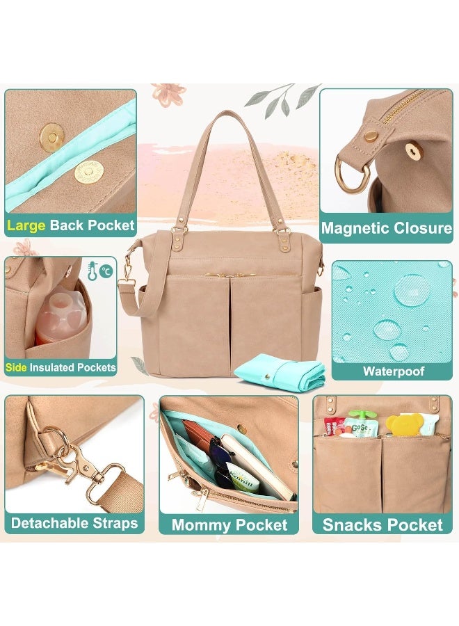 MOMINSIDE حقيبة حفاضات MOMINSIDE جلدية مع 14 جيب، حقيبة أطفال كبيرة، وسادة تغيير - Image 4