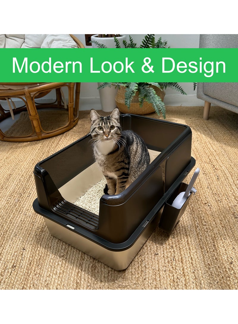 BrandsMart XL Stainless Steel Cat Litter Box with High Walls, 60 cm x 40 cm x 31.5 cm, | High Sided Litter Tray | Cat Toilet, Non-Stick & Anti-Bacterial Pan, Easy Cleaning, with Scoop & Holder - Image 2