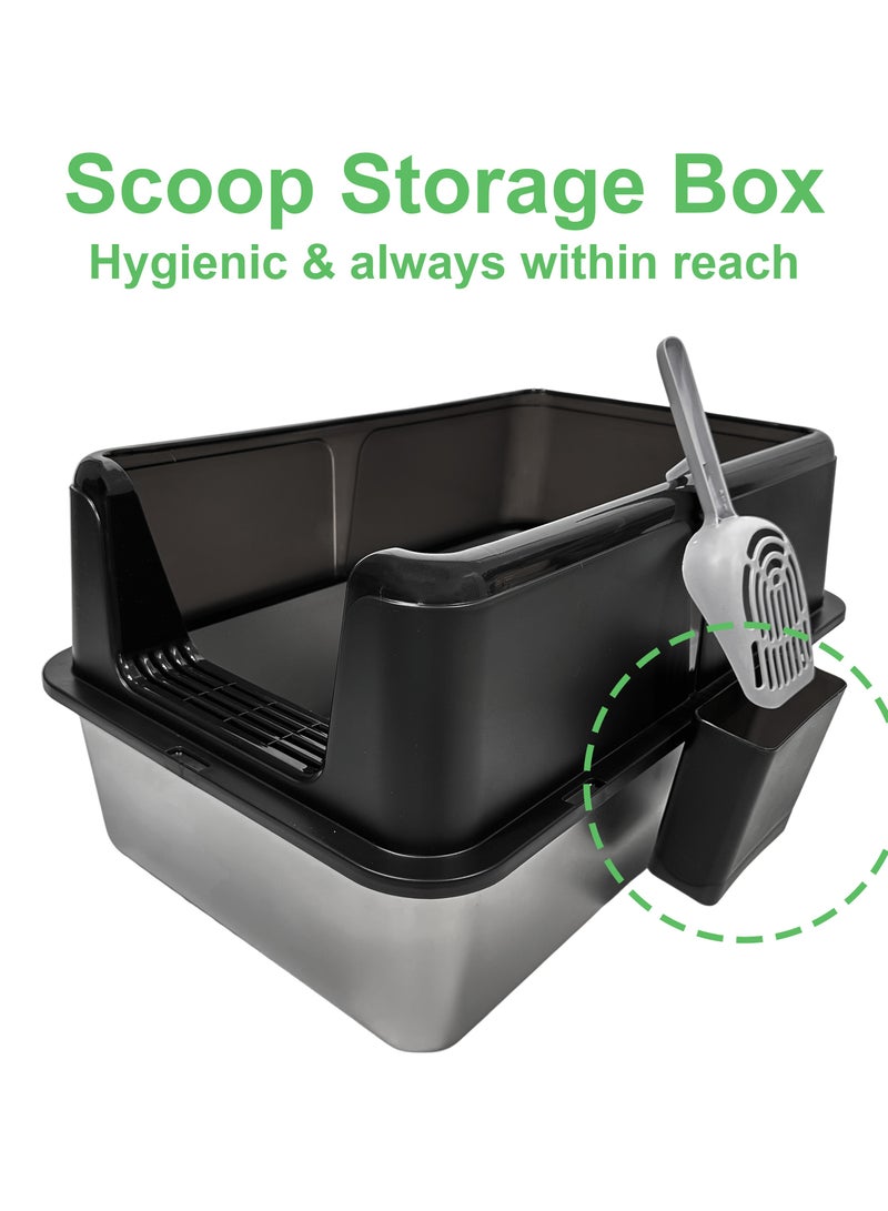 BrandsMart XL Stainless Steel Cat Litter Box with High Walls, 60 cm x 40 cm x 31.5 cm, | High Sided Litter Tray | Cat Toilet, Non-Stick & Anti-Bacterial Pan, Easy Cleaning, with Scoop & Holder - Image 4