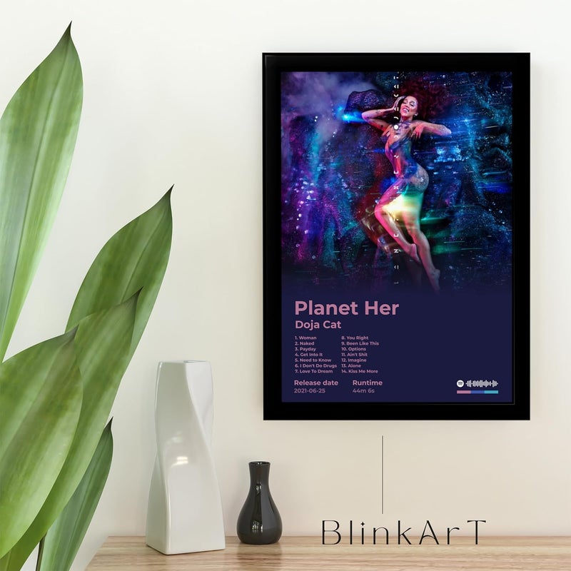 BLINKART BLINKART DOJA CATPlanet Her Popular Music Album Songs Hanging Wall ArtWork Photo Frames 13x10 inch Decoration For Home Bedroom Living Room Aesthetics Artworks Spotify Song Link QR Code  - Image 2