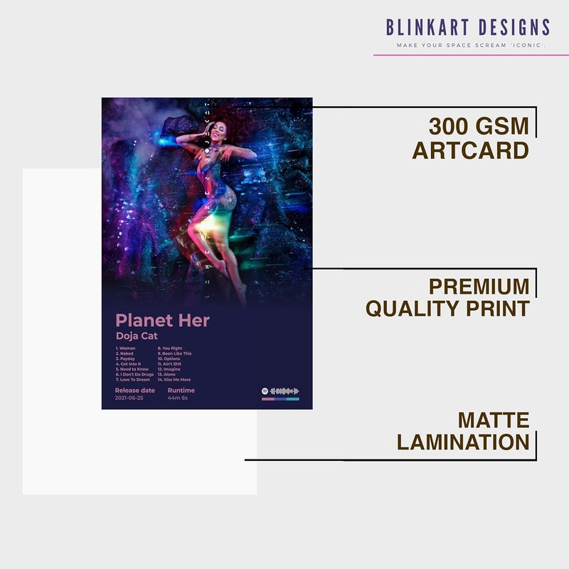 BLINKART BLINKART DOJA CATPlanet Her Popular Music Album Songs Hanging Wall ArtWork Photo Frames 13x10 inch Decoration For Home Bedroom Living Room Aesthetics Artworks Spotify Song Link QR Code  - Image 4