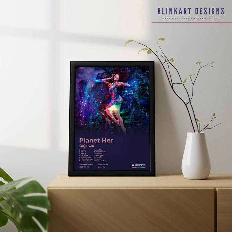BLINKART BLINKART DOJA CATPlanet Her Popular Music Album Songs Hanging Wall ArtWork Photo Frames 13x10 inch Decoration For Home Bedroom Living Room Aesthetics Artworks Spotify Song Link QR Code  - Image 3