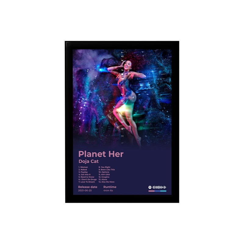 BLINKART BLINKART DOJA CATPlanet Her Popular Music Album Songs Hanging Wall ArtWork Photo Frames 13x10 inch Decoration For Home Bedroom Living Room Aesthetics Artworks Spotify Song Link QR Code  - Image 1